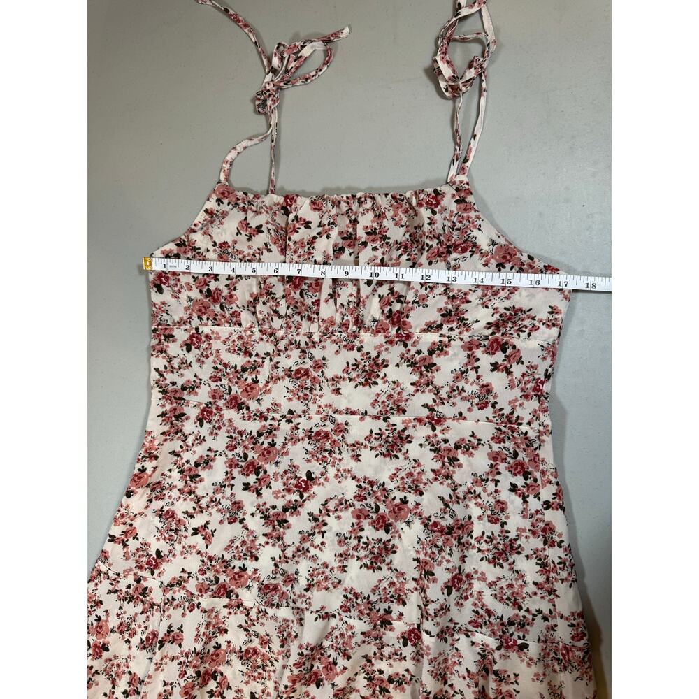 NWT Cupshe L White Pink Floral Mini Sundress Tie Straps Ruched Bust Summer Boho - Picture 2 of 6